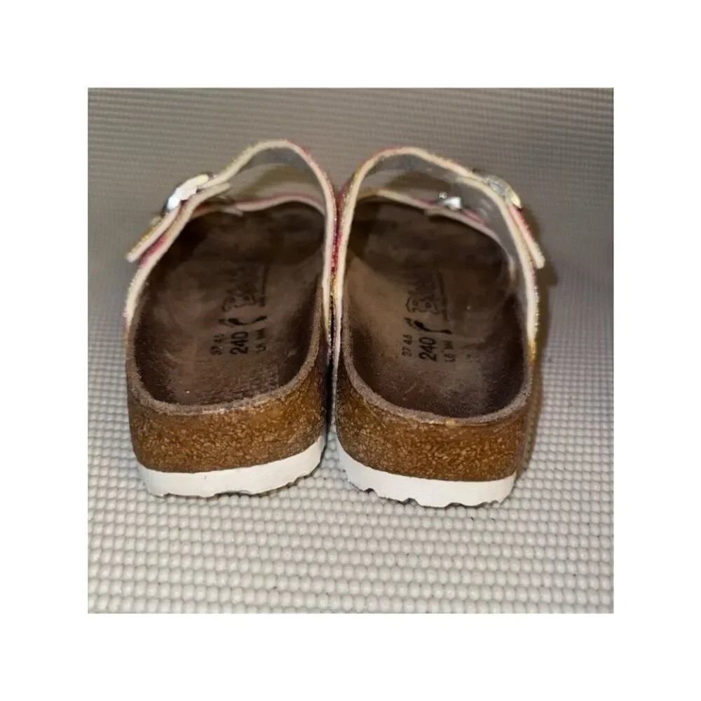 Birkies by Birkenstock Tahiti Plaid Sparkle Sandals Strap Leather Womens Size 6